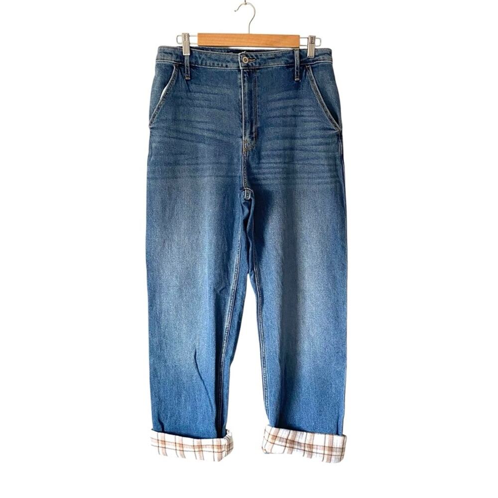 Abercrombie & Fitch Ultra High Rise Dad Jeans Flannel Trim size 31